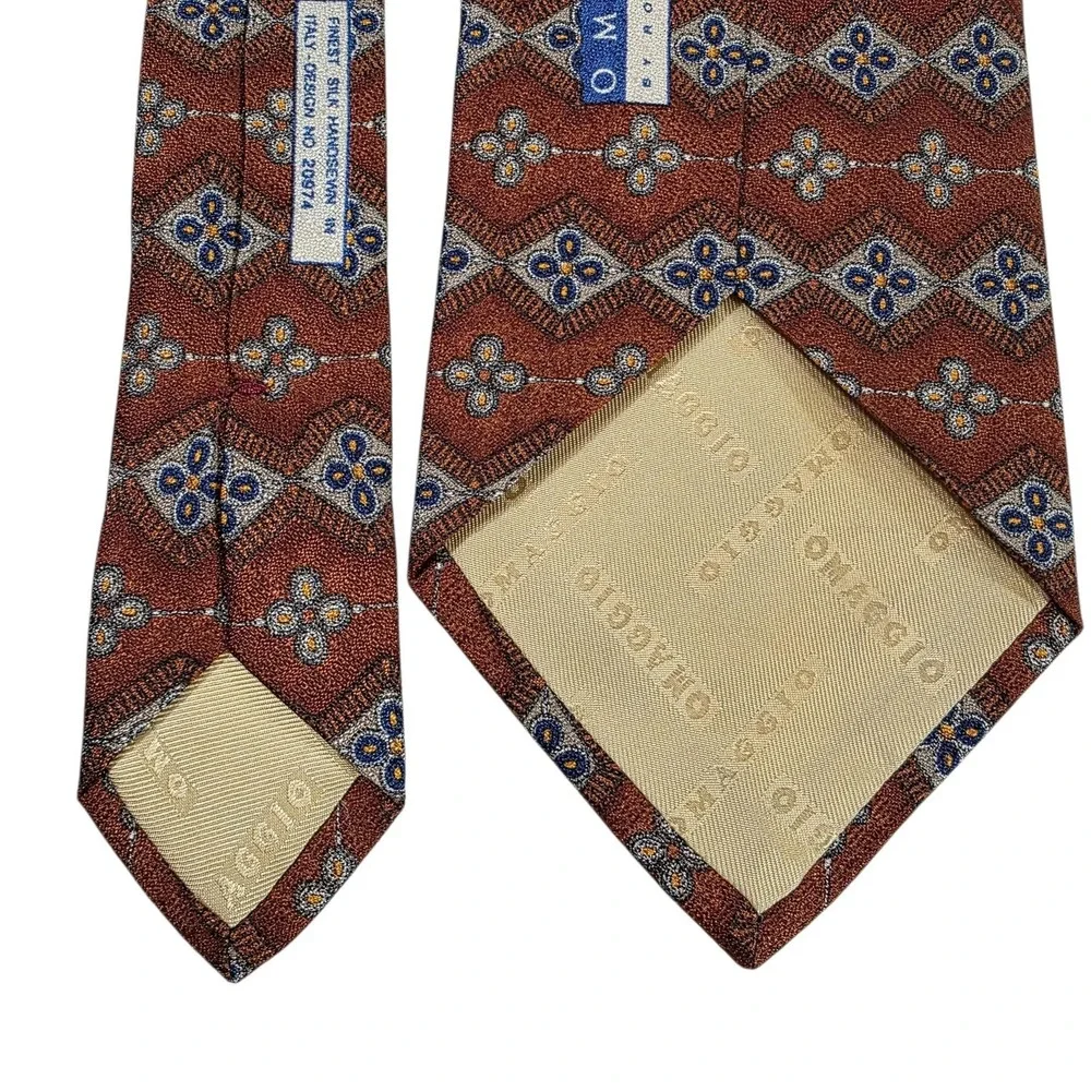 Omaggio by Roberto Talbott Silk Necktie Burgundy Blue‎ Hand-Stitched Italy